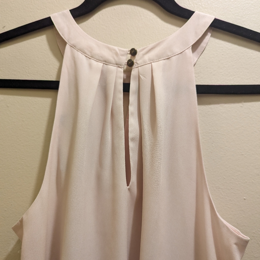 Forever 21 Women's Blush Pink Ivory Blue Floral Halter Neck Mini Shift Dress- M - Picture 6 of 9